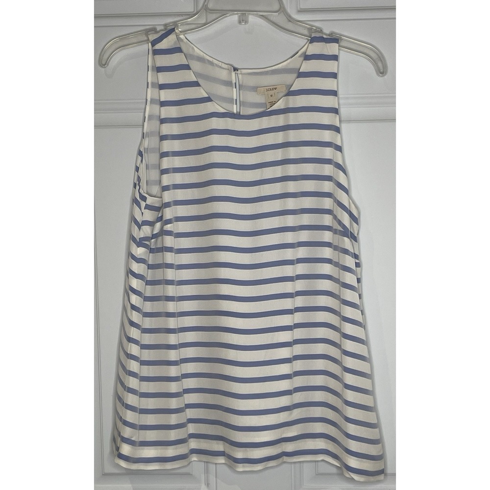 J. Crew Women's 12 100% Silk Sleeveless Striped Shell Tank Keyhole Back Blue